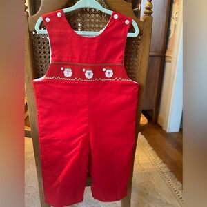 Charming Red Kids Overalls with Santa Embroidery
